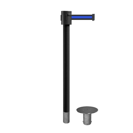 Retractable Belt Barrier Stanchion, Removable Base, Black Powder Coated Post, 35 ft Belt - Montour Line MX760R - Crowd Control Warehouse