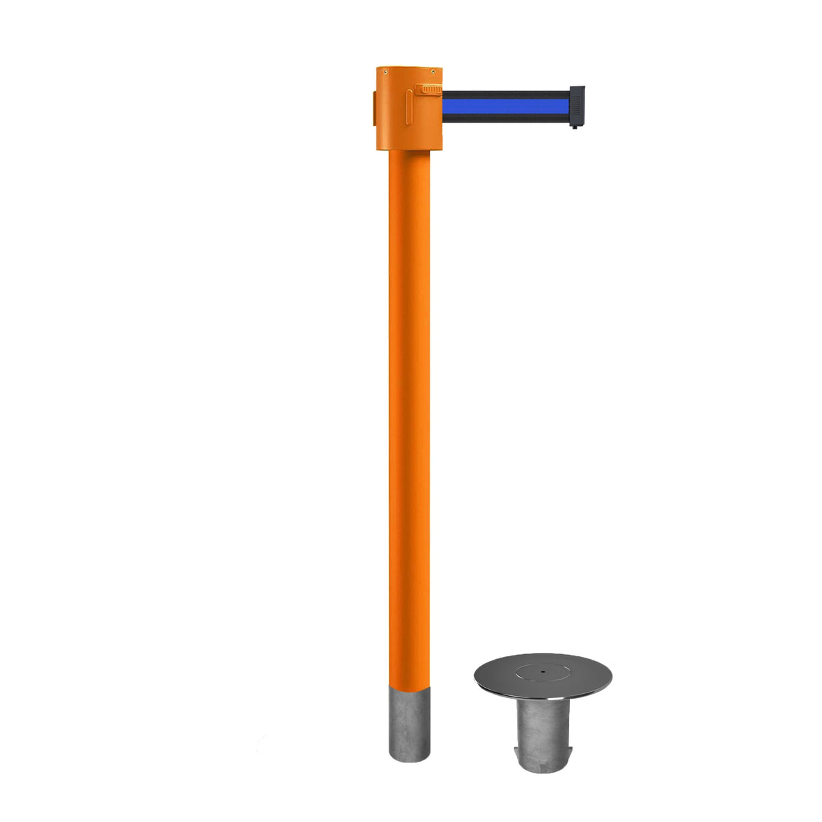 Retractable Belt Barrier Stanchion, Removable Base, Orange Post, 35 ft Belt - Montour Line MSX760R - Crowd Control Warehouse