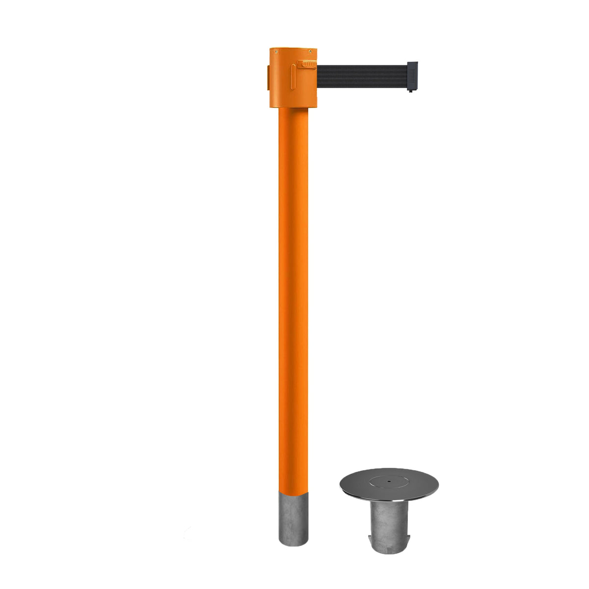 Retractable Belt Barrier Stanchion, Removable Base, Orange Post, 35 ft Belt - Montour Line MSX760R - Crowd Control Warehouse