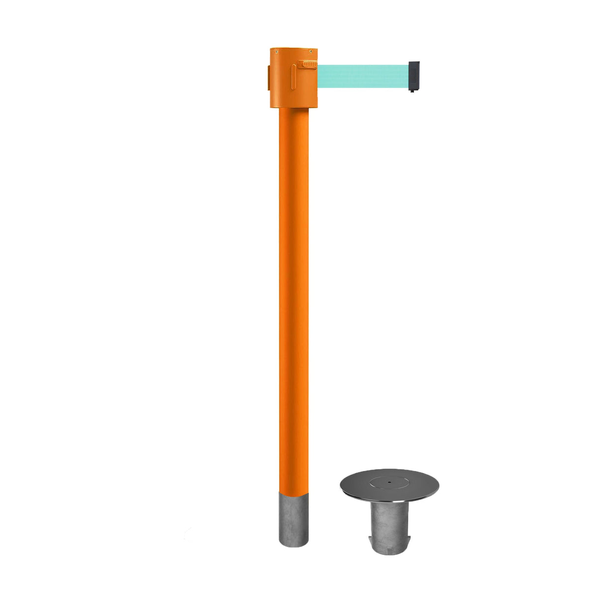 Retractable Belt Barrier Stanchion, Removable Base, Orange Post, 35 ft Belt - Montour Line MSX760R - Crowd Control Warehouse