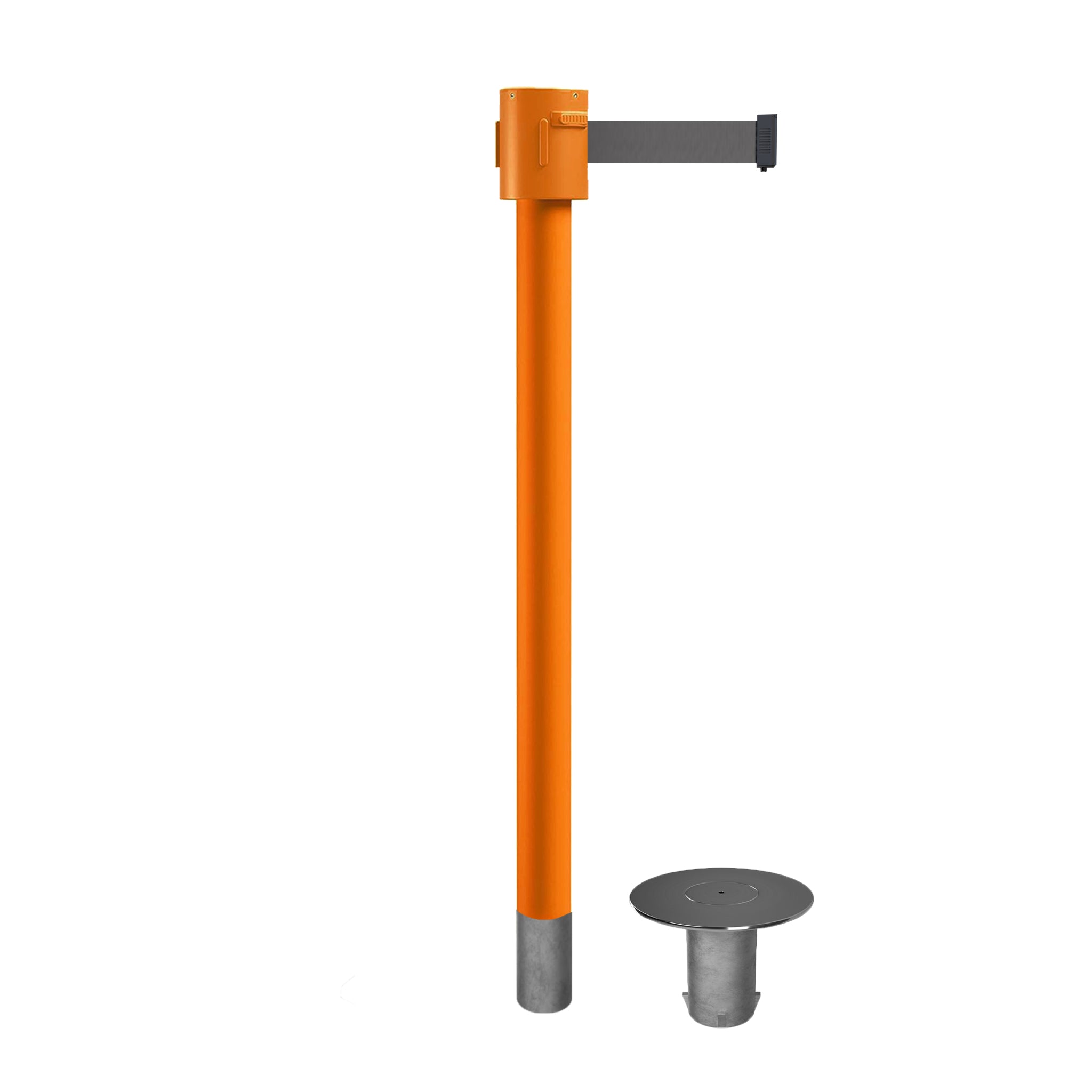 Retractable Belt Barrier Stanchion, Removable Base, Orange Post, 35 ft Belt - Montour Line MSX760R - Crowd Control Warehouse