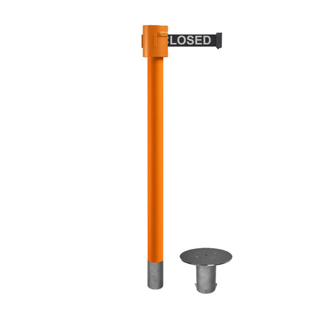 Retractable Belt Barrier Stanchion, Removable Base, Orange Post, 35 ft Belt - Montour Line MSX760R - Crowd Control Warehouse