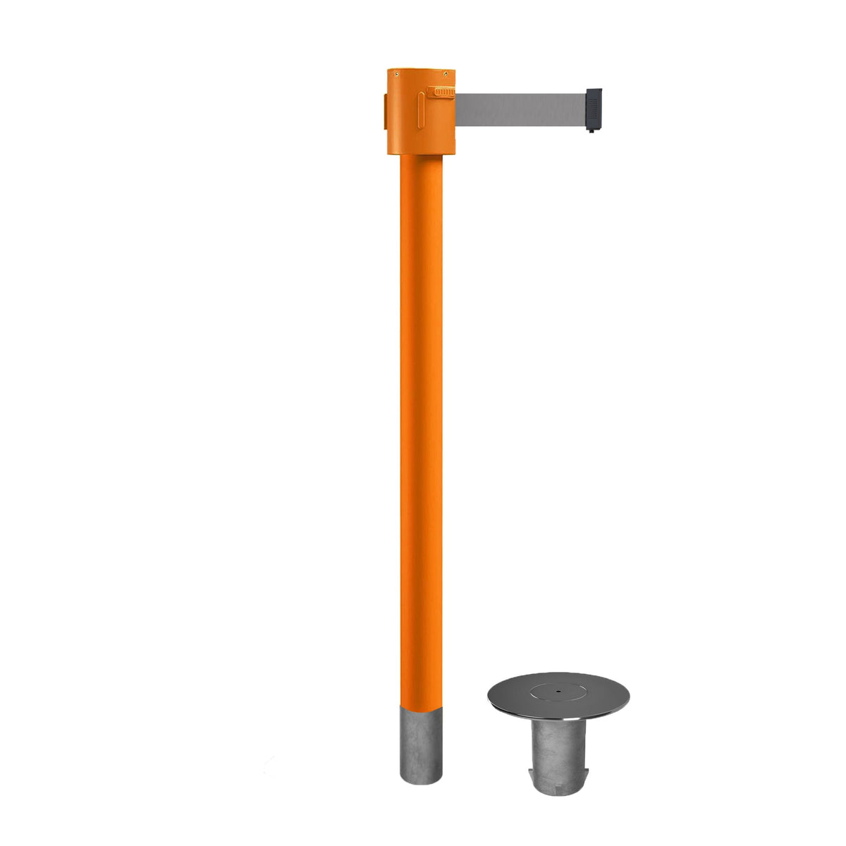 Retractable Belt Barrier Stanchion, Removable Base, Orange Post, 35 ft Belt - Montour Line MSX760R - Crowd Control Warehouse