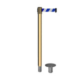 Retractable Belt Barrier Stanchion, Removable Base, Polished Brass Post, 11 Ft. Belt - Montour Line MX630R - Crowd Control Warehouse