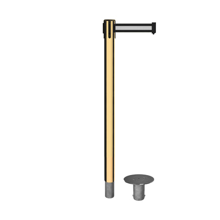 Retractable Belt Barrier Stanchion, Removable Base, Polished Brass Post, 11 Ft. Belt - Montour Line MX630R - Crowd Control Warehouse
