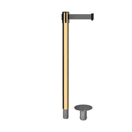 Retractable Belt Barrier Stanchion, Removable Base, Polished Brass Post, 11 Ft. Belt - Montour Line MX630R - Crowd Control Warehouse