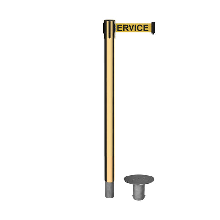 Retractable Belt Barrier Stanchion, Removable Base, Polished Brass Post, 11 Ft. Belt - Montour Line MX630R - Crowd Control Warehouse