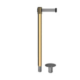 Retractable Belt Barrier Stanchion, Removable Base, Polished Brass Post, 11 Ft. Belt - Montour Line MX630R - Crowd Control Warehouse