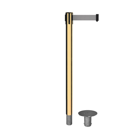 Retractable Belt Barrier Stanchion, Removable Base, Polished Brass Post, 11 Ft. Belt - Montour Line MX630R - Crowd Control Warehouse