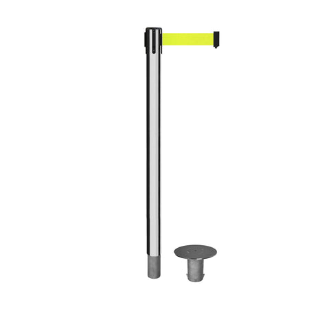 Retractable Belt Barrier Stanchion, Removable Base, Polished Stainless Steel Post, 11 Ft. Belt - Montour Line MX630R - Crowd Control Warehouse