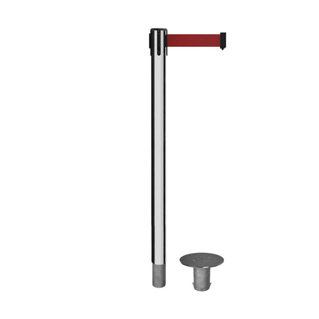 Retractable Belt Barrier Stanchion, Removable Base, Polished Stainless Steel Post, 11 Ft. Belt - Montour Line MX630R - Crowd Control Warehouse