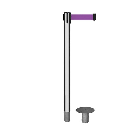 Retractable Belt Barrier Stanchion, Removable Base, Polished Stainless Steel Post, 11 Ft. Belt - Montour Line MX630R - Crowd Control Warehouse