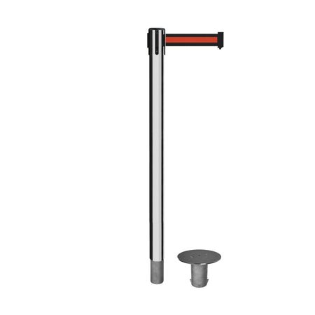 Retractable Belt Barrier Stanchion, Removable Base, Polished Stainless Steel Post, 11 Ft. Belt - Montour Line MX630R - Crowd Control Warehouse