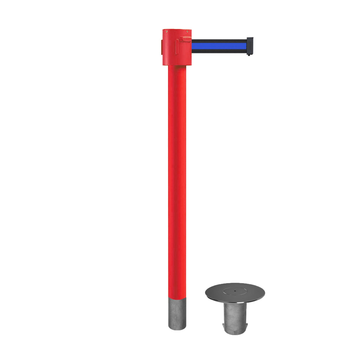 Retractable Belt Barrier Stanchion, Removable Base, Red Post, 35 ft Belt - Montour Line MSX760R - Crowd Control Warehouse