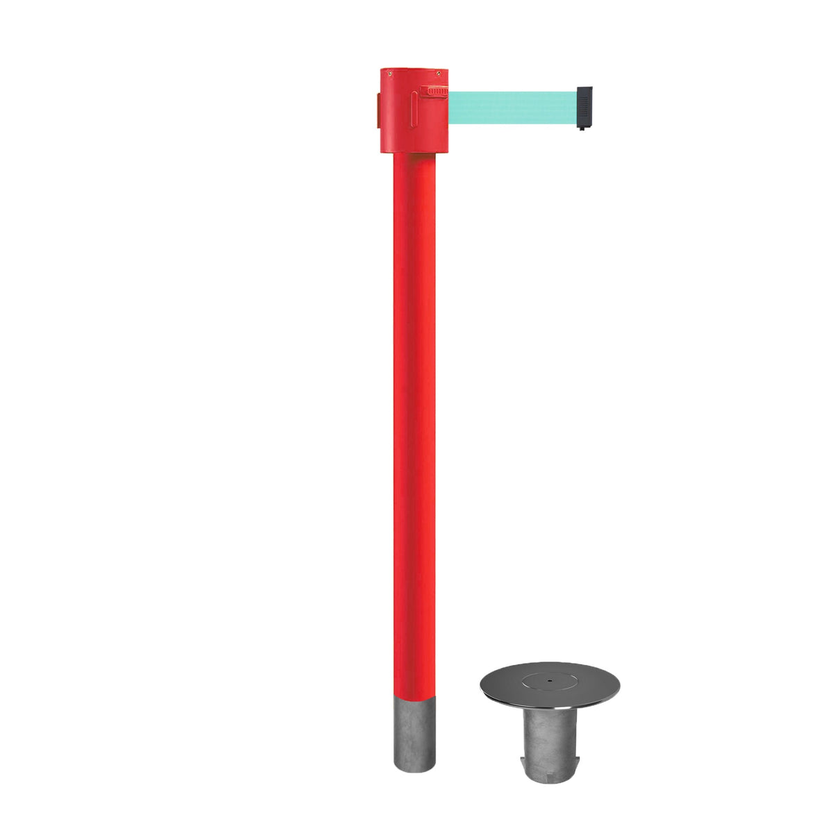 Retractable Belt Barrier Stanchion, Removable Base, Red Post, 35 ft Belt - Montour Line MSX760R - Crowd Control Warehouse