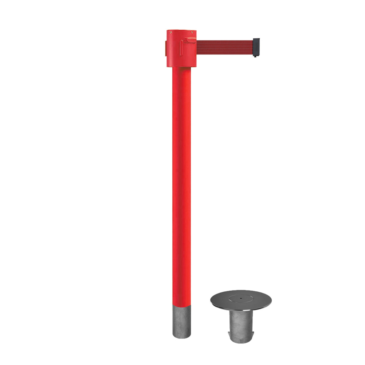 Retractable Belt Barrier Stanchion, Removable Base, Red Post, 35 ft Belt - Montour Line MSX760R - Crowd Control Warehouse