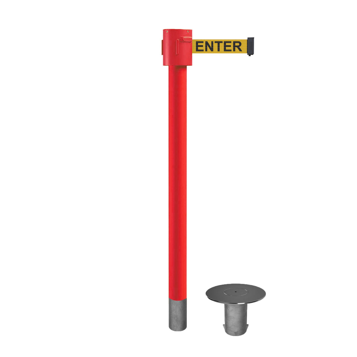 Retractable Belt Barrier Stanchion, Removable Base, Red Post, 35 ft Belt - Montour Line MSX760R - Crowd Control Warehouse