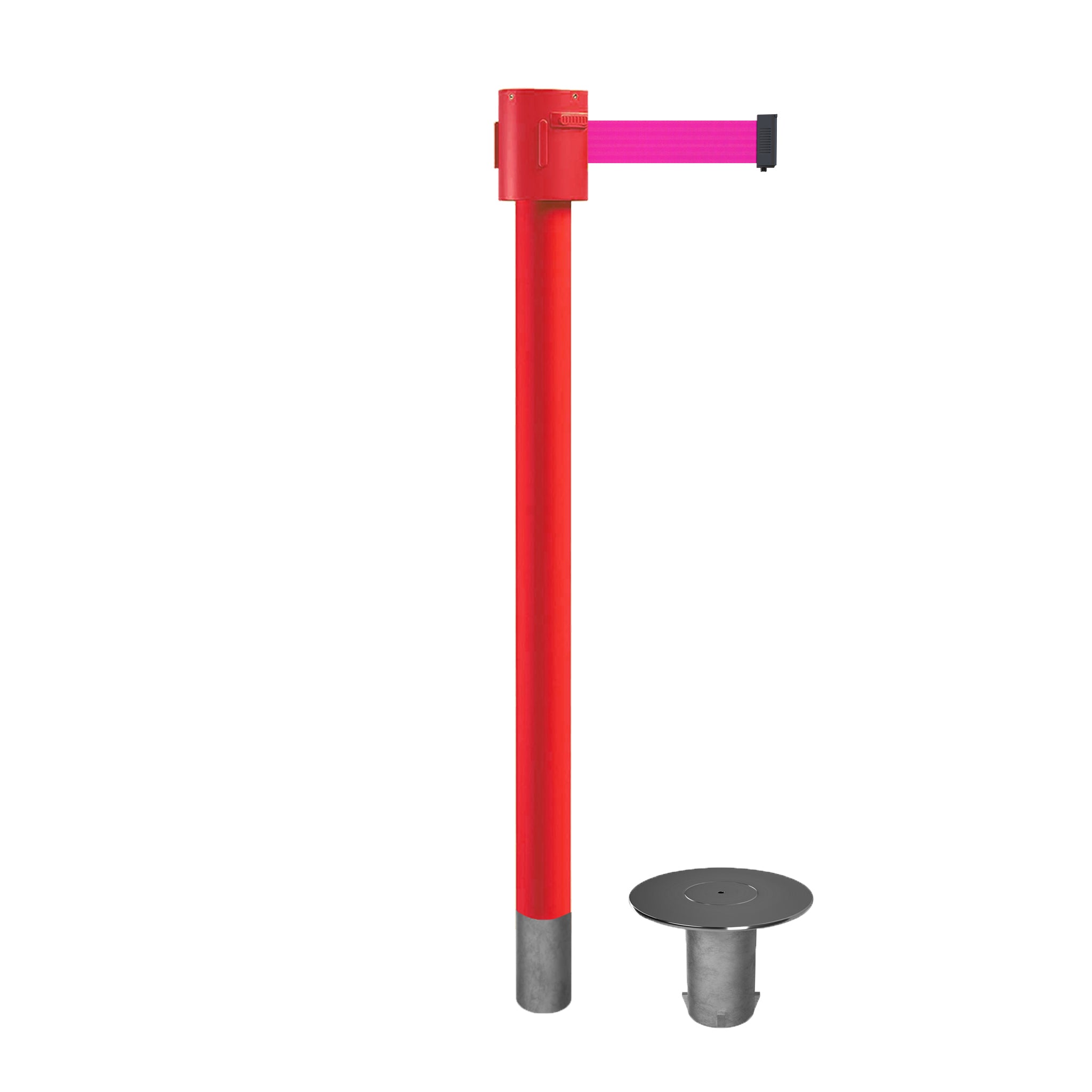 Retractable Belt Barrier Stanchion, Removable Base, Red Post, 35 ft Belt - Montour Line MSX760R - Crowd Control Warehouse