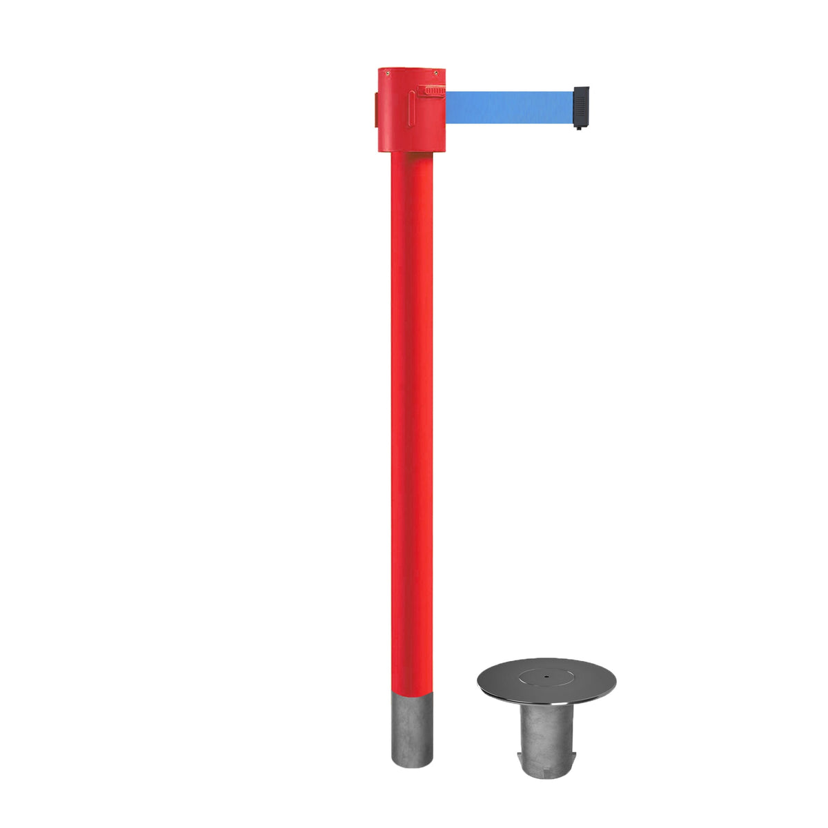 Retractable Belt Barrier Stanchion, Removable Base, Red Post, 35 ft Belt - Montour Line MSX760R - Crowd Control Warehouse