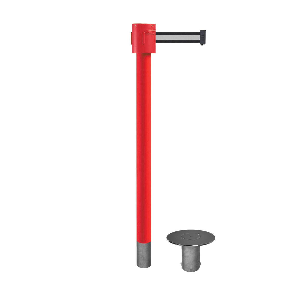 Retractable Belt Barrier Stanchion, Removable Base, Red Post, 35 ft Belt - Montour Line MSX760R - Crowd Control Warehouse