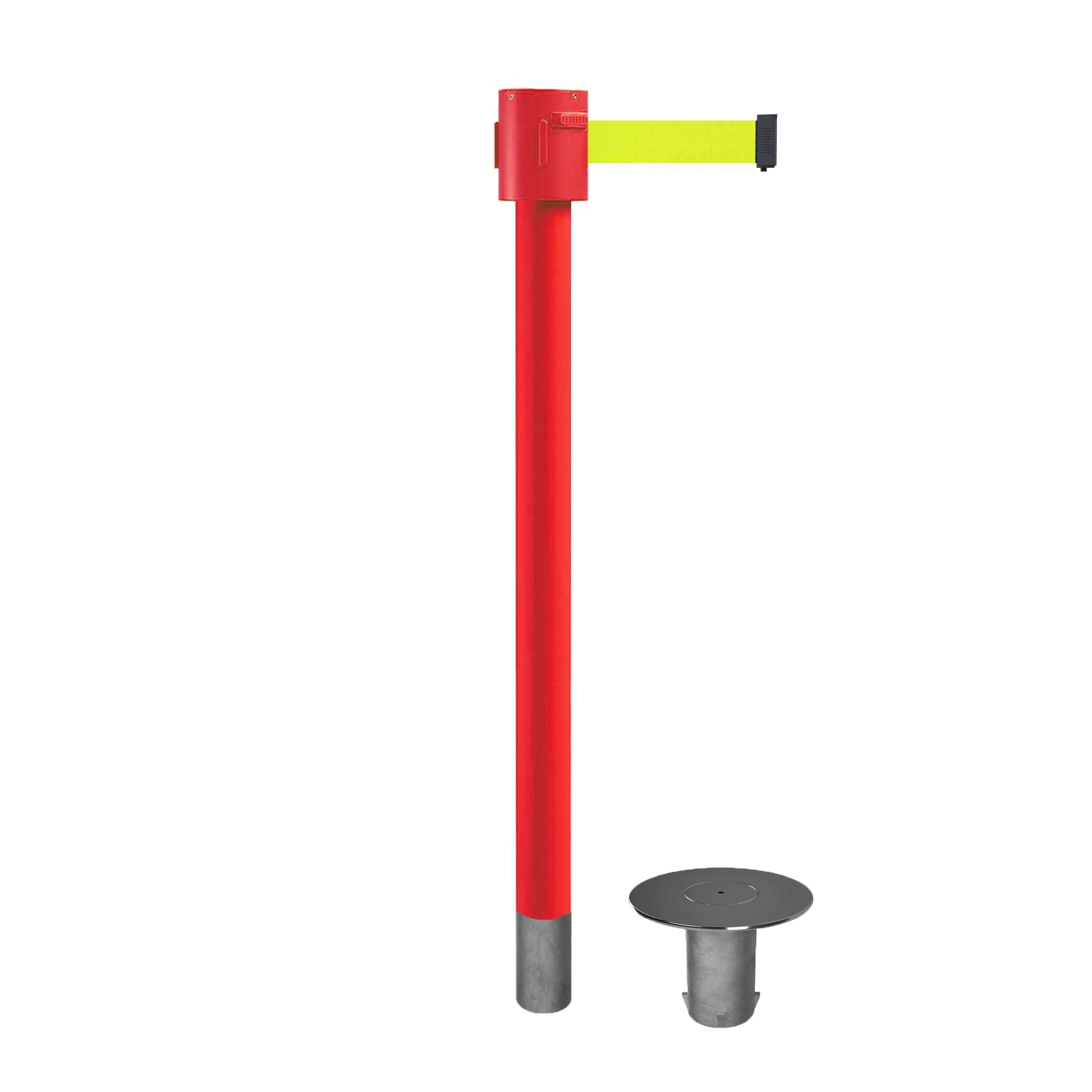Retractable Belt Barrier Stanchion, Removable Base, Red Post, 35 ft Belt - Montour Line MSX760R - Crowd Control Warehouse