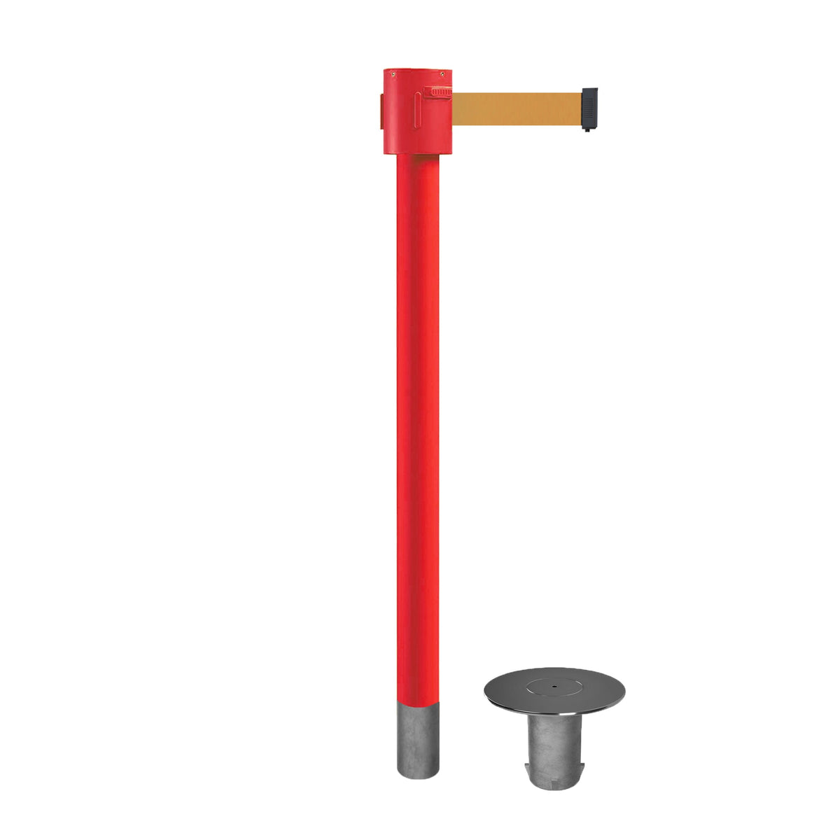 Retractable Belt Barrier Stanchion, Removable Base, Red Post, 35 ft Belt - Montour Line MSX760R - Crowd Control Warehouse