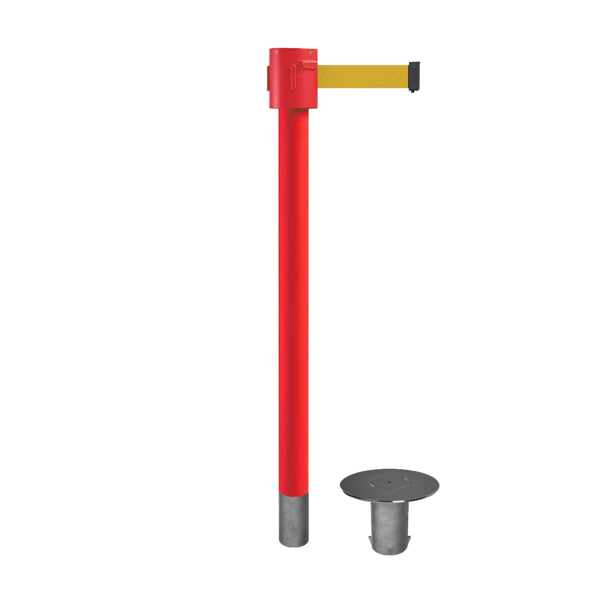Retractable Belt Barrier Stanchion, Removable Base, Red Post, 35 ft Belt - Montour Line MSX760R - Crowd Control Warehouse