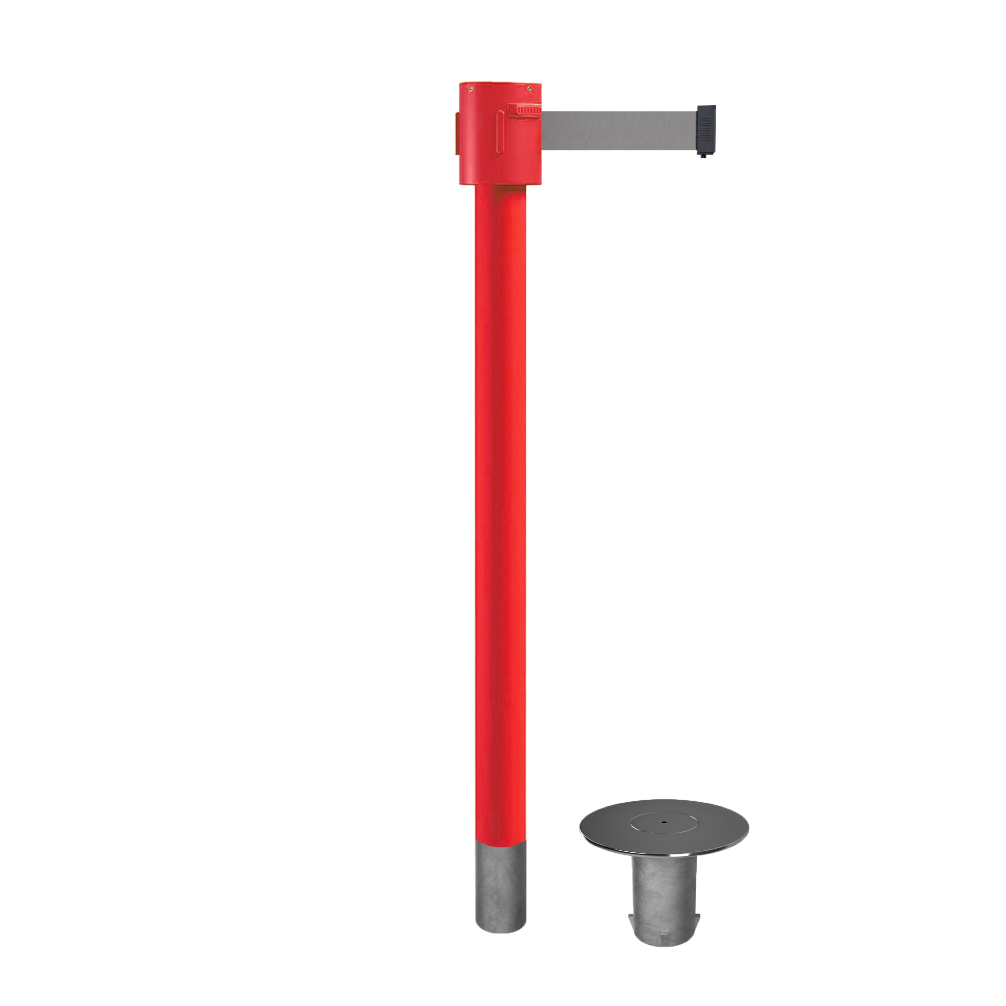 Retractable Belt Barrier Stanchion, Removable Base, Red Post, 35 ft Belt - Montour Line MSX760R - Crowd Control Warehouse