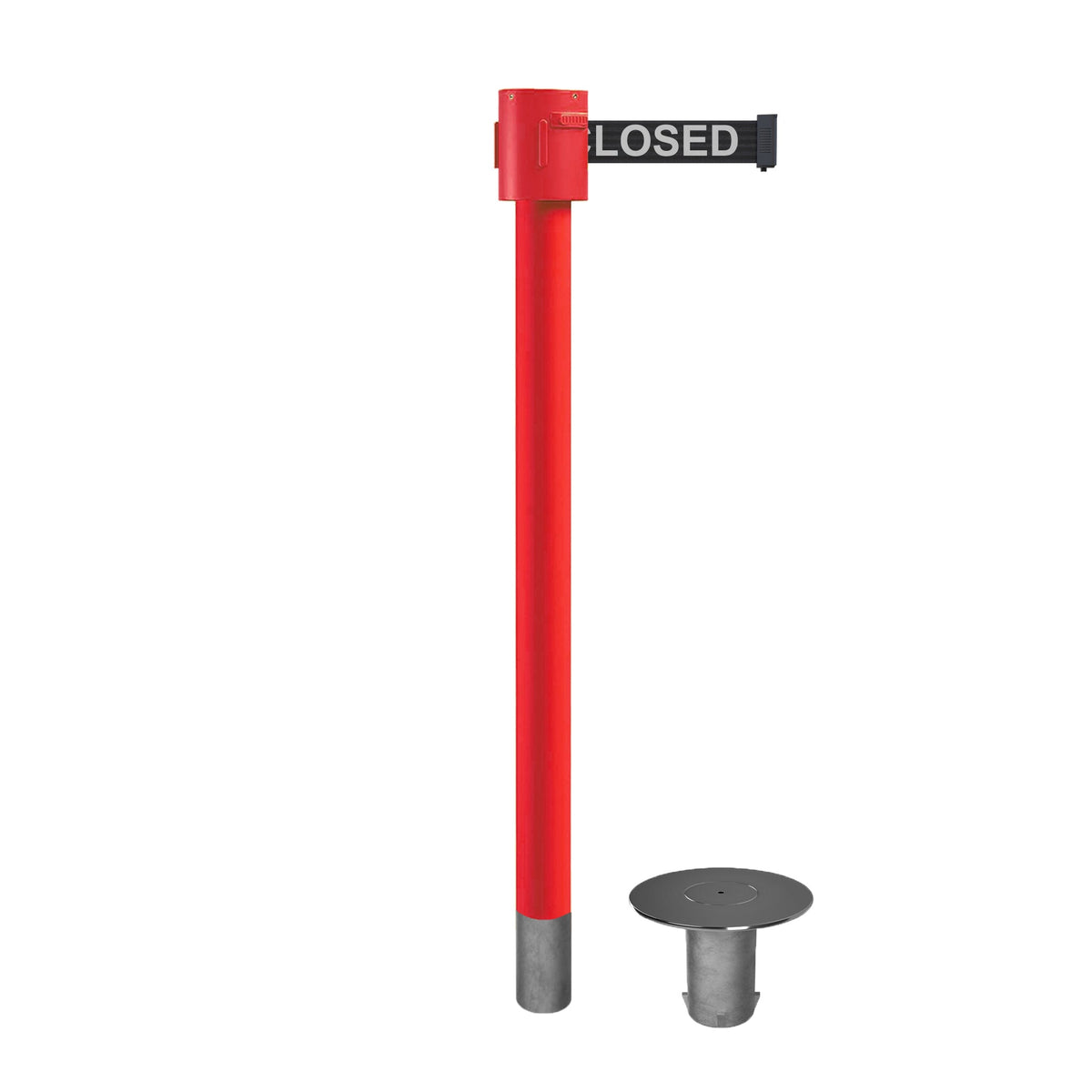Retractable Belt Barrier Stanchion, Removable Base, Red Post, 35 ft Belt - Montour Line MSX760R - Crowd Control Warehouse