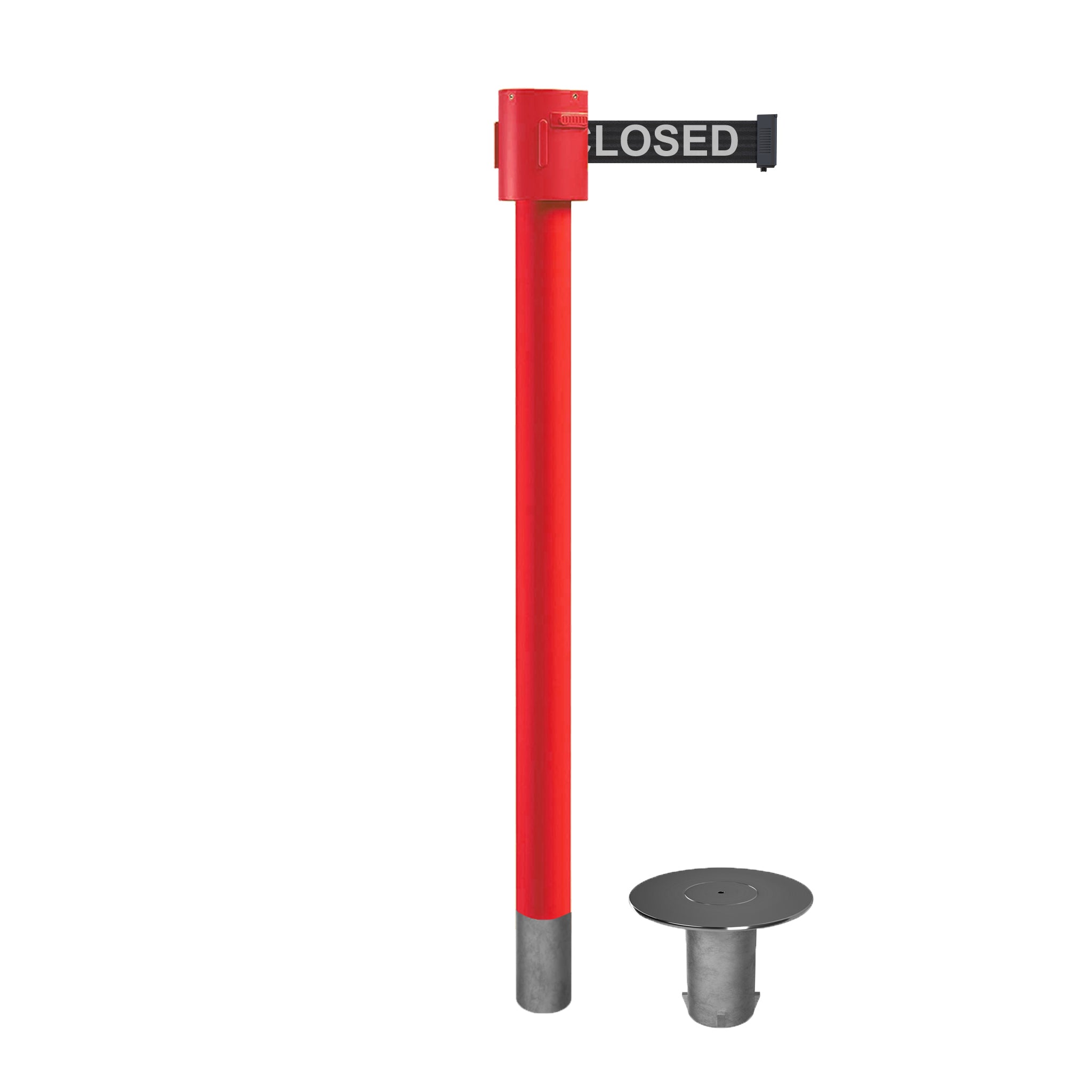 Retractable Belt Barrier Stanchion, Removable Base, Red Post, 35 ft Belt - Montour Line MSX760R - Crowd Control Warehouse