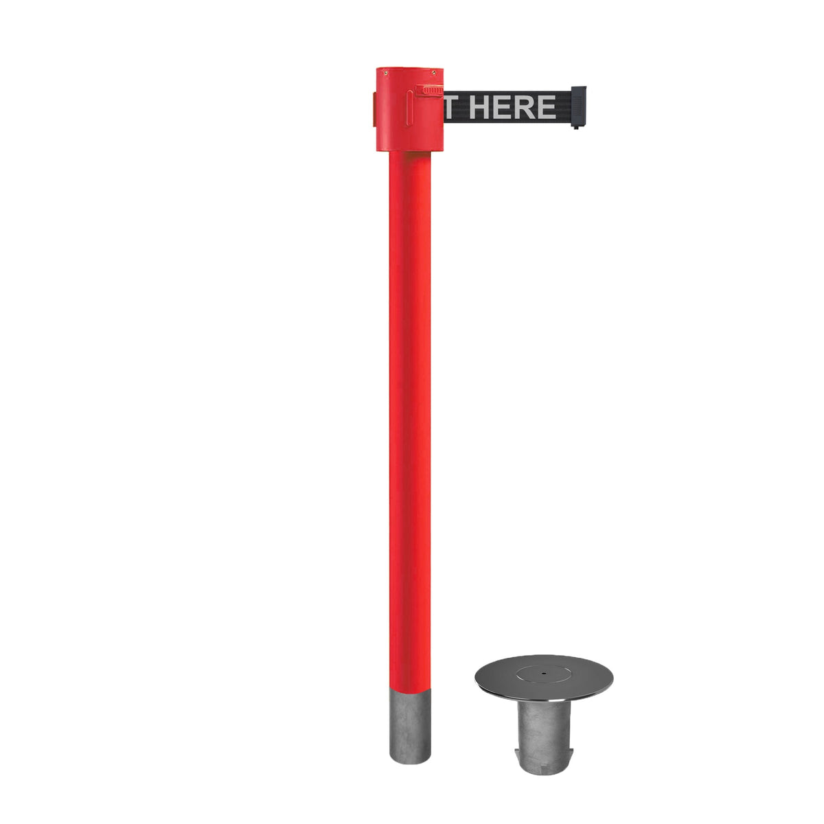 Retractable Belt Barrier Stanchion, Removable Base, Red Post, 35 ft Belt - Montour Line MSX760R - Crowd Control Warehouse