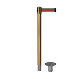 Retractable Belt Barrier Stanchion, Removable Base, Satin Brass Post, 11 Ft. Belt - Montour Line MX630R - Crowd Control Warehouse