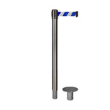 Retractable Belt Barrier Stanchion, Removable Base, Satin Stainless Steel Post, 11 Ft. Belt - Montour Line MX630R - Crowd Control Warehouse