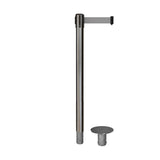 Retractable Belt Barrier Stanchion, Removable Base, Satin Stainless Steel Post, 11 Ft. Belt - Montour Line MX630R - Crowd Control Warehouse