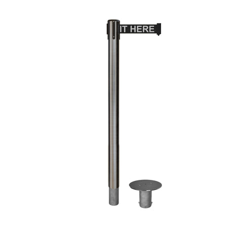 Retractable Belt Barrier Stanchion, Removable Base, Satin Stainless Steel Post, 11 Ft. Belt - Montour Line MX630R - Crowd Control Warehouse