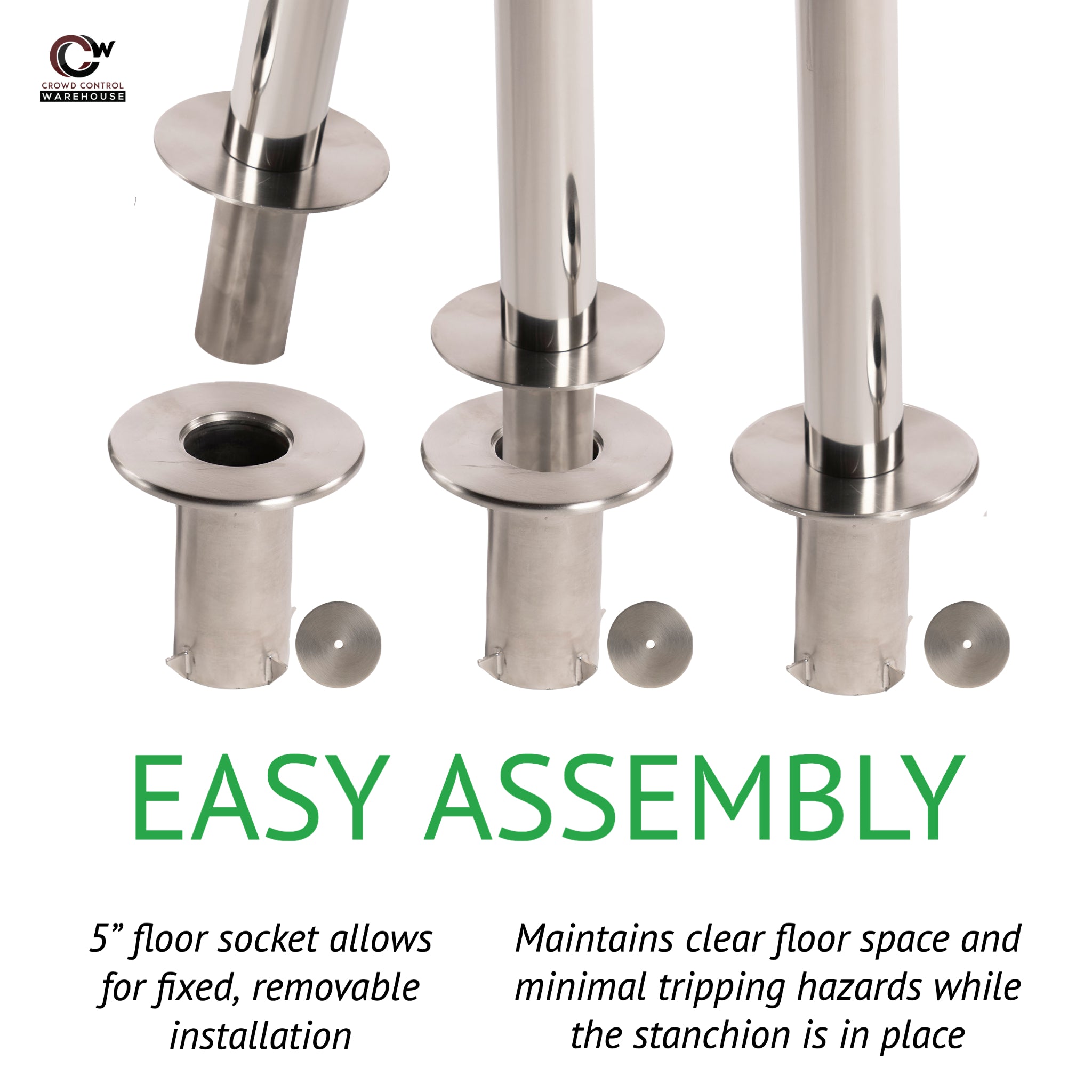 Retractable Belt Barrier Stanchion, Removable Base, Satin Stainless Steel Post, 11 Ft. Belt - Montour Line MX630R - Crowd Control Warehouse