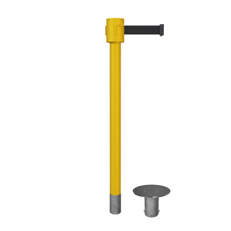 Retractable Belt Barrier Stanchion, Removable Base, Yellow Post, 35 ft Belt - Montour Line MSX760R - Crowd Control Warehouse