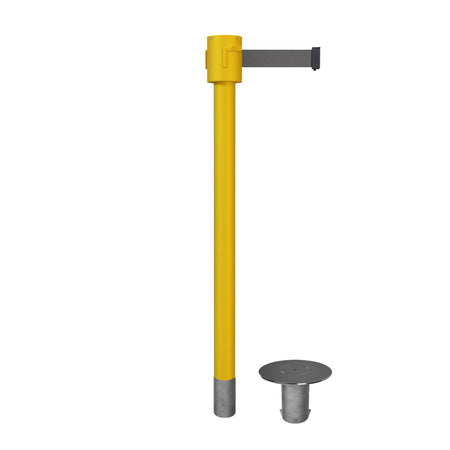 Retractable Belt Barrier Stanchion, Removable Base, Yellow Post, 35 ft Belt - Montour Line MSX760R - Crowd Control Warehouse