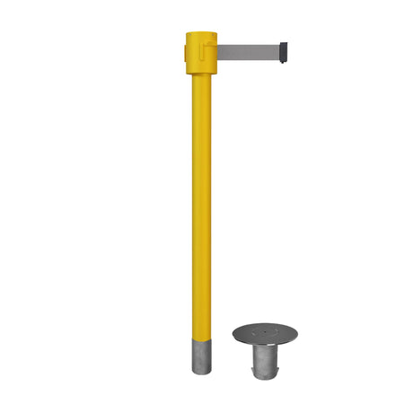Retractable Belt Barrier Stanchion, Removable Base, Yellow Post, 35 ft Belt - Montour Line MSX760R - Crowd Control Warehouse