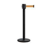 Retractable Belt Barrier Stanchion, Roller Base, Black Powder Coated Post, 35 ft Belt - Montour Line ME760 - Crowd Control Warehouse