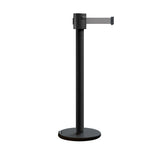 Retractable Belt Barrier Stanchion, Roller Base, Black Powder Coated Post, 35 ft Belt - Montour Line ME760 - Crowd Control Warehouse