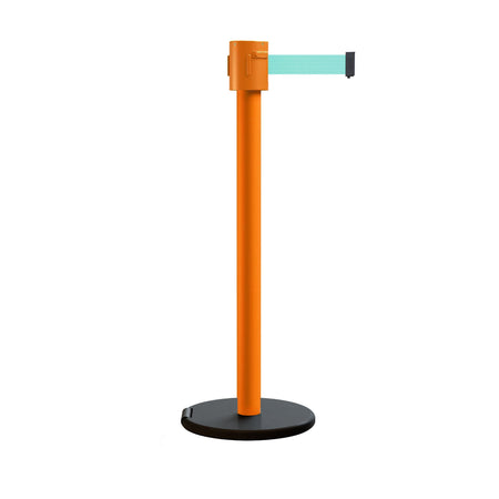 Retractable Belt Barrier Stanchion, Roller Base, Orange Post, 35 ft Belt - Montour Line MSE760 - Crowd Control Warehouse