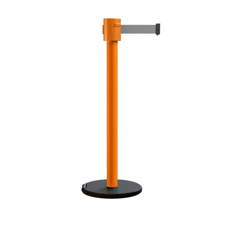 Retractable Belt Barrier Stanchion, Roller Base, Orange Post, 35 ft Belt - Montour Line MSE760 - Crowd Control Warehouse