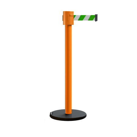 Retractable Belt Barrier Stanchion, Roller Base, Orange Post, 35 ft Belt - Montour Line MSE760 - Crowd Control Warehouse