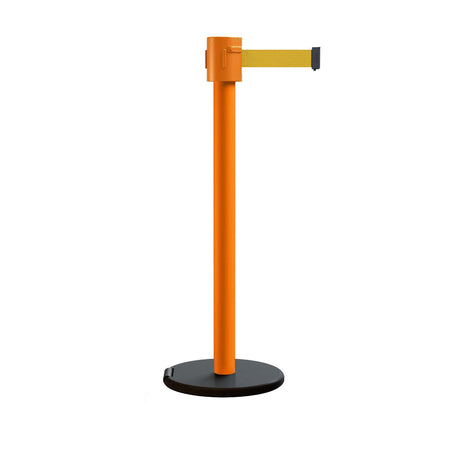 Retractable Belt Barrier Stanchion, Roller Base, Orange Post, 35 ft Belt - Montour Line MSE760 - Crowd Control Warehouse