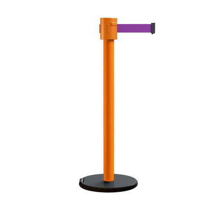 Retractable Belt Barrier Stanchion, Roller Base, Orange Post, 35 ft Belt - Montour Line MSE760 - Crowd Control Warehouse