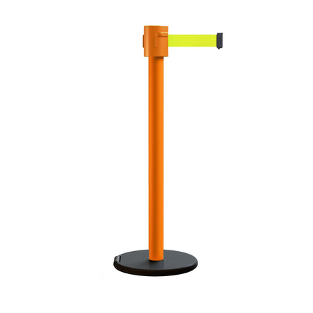 Retractable Belt Barrier Stanchion, Roller Base, Orange Post, 35 ft Belt - Montour Line MSE760 - Crowd Control Warehouse