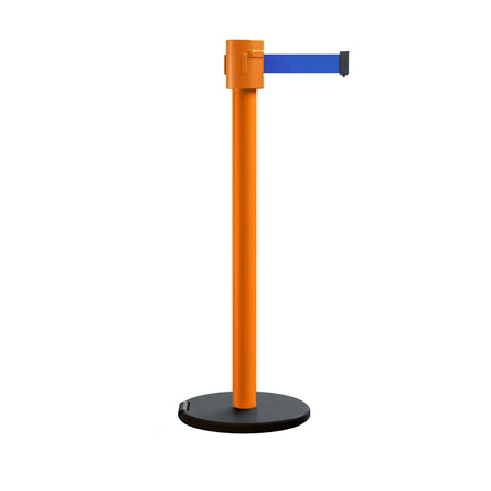 Retractable Belt Barrier Stanchion, Roller Base, Orange Post, 35 ft Belt - Montour Line MSE760 - Crowd Control Warehouse
