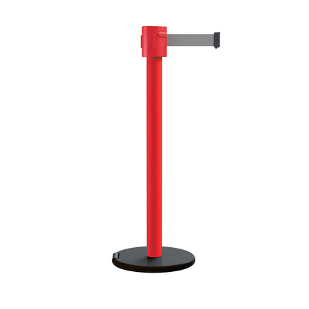 Retractable Belt Barrier Stanchion, Roller Base, Red Post, 35 ft Belt - Montour Line MSE760 - Crowd Control Warehouse