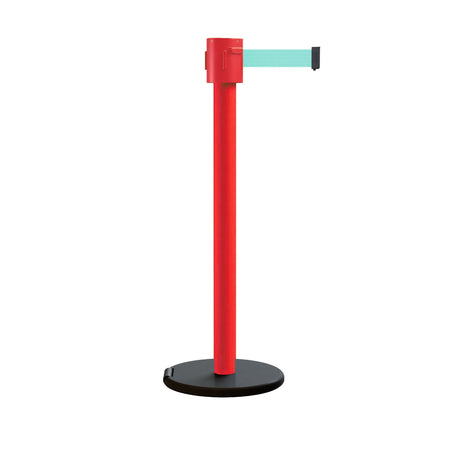 Retractable Belt Barrier Stanchion, Roller Base, Red Post, 35 ft Belt - Montour Line MSE760 - Crowd Control Warehouse